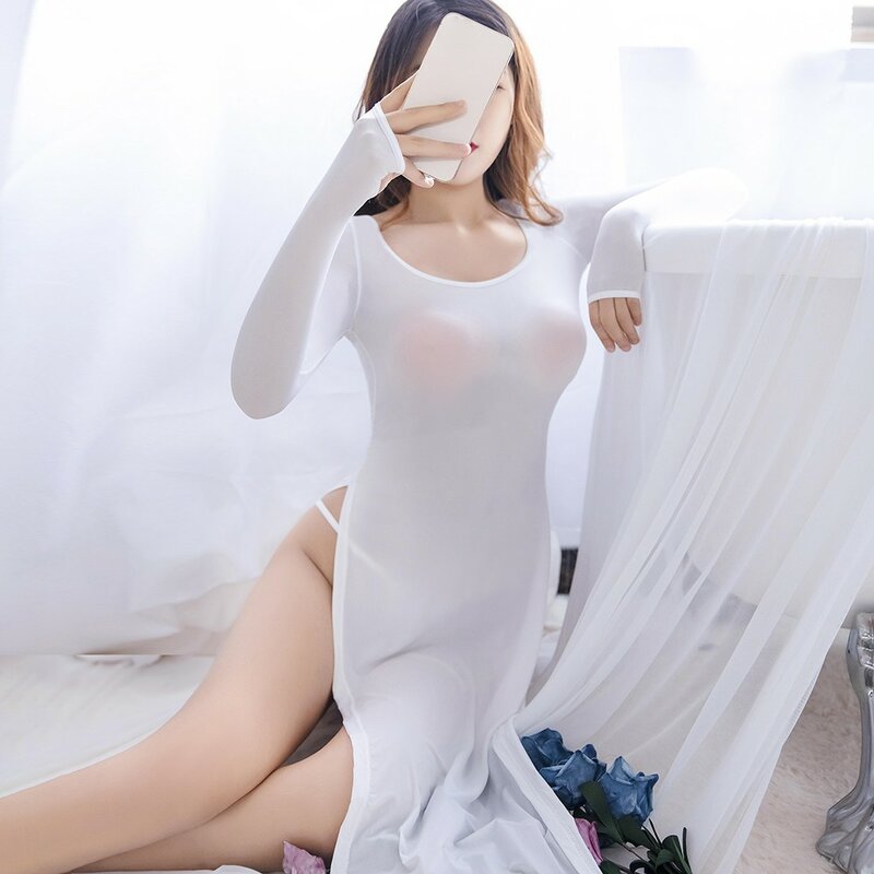 Abito lungo elastico con spacco laterale alto donna Sexy aderente trasparente trasparente abbigliamento Clubwear abito da sera abiti estivi