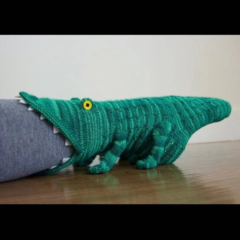 Рождественский подарок, вязаные носки из крокодиловой кожи с изображением акулы, рыбы, Хамелеона, зимние теплые носки для пола для мужчин и женщин
