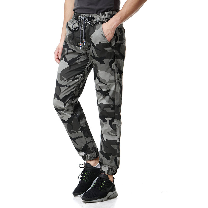 2023 Men's New Casual Trousers Cotton Elastic Waist Camouflage Cargo Pants