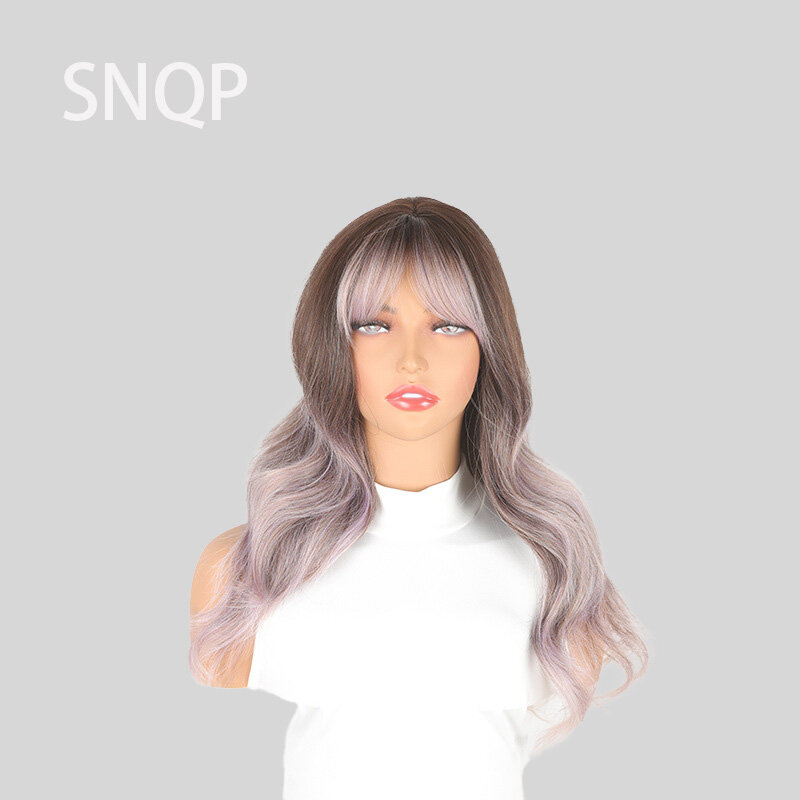 SNQP 57cm parrucca grigia riccia lunga nuova parrucca per capelli alla moda per le donne parrucca sintetica resistente al calore per feste Cosplay quotidiane dall'aspetto naturale