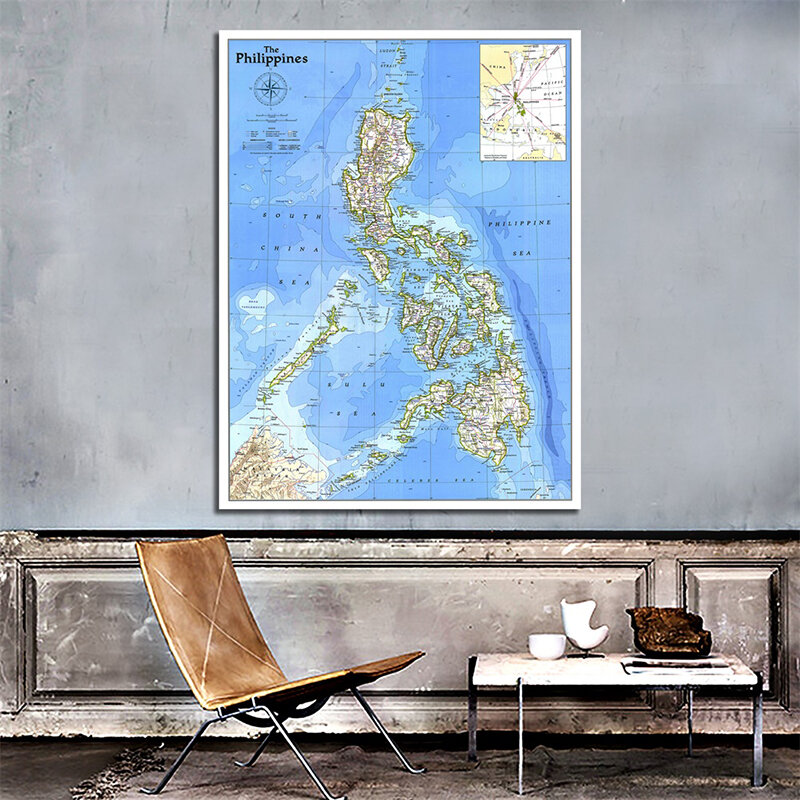 Mapa política parcial del sudeste asiático, mapa plegable sin marco de Filipinas, mapa de país, decoración de pared de viaje, tamaño de 60x42cm, 1986
