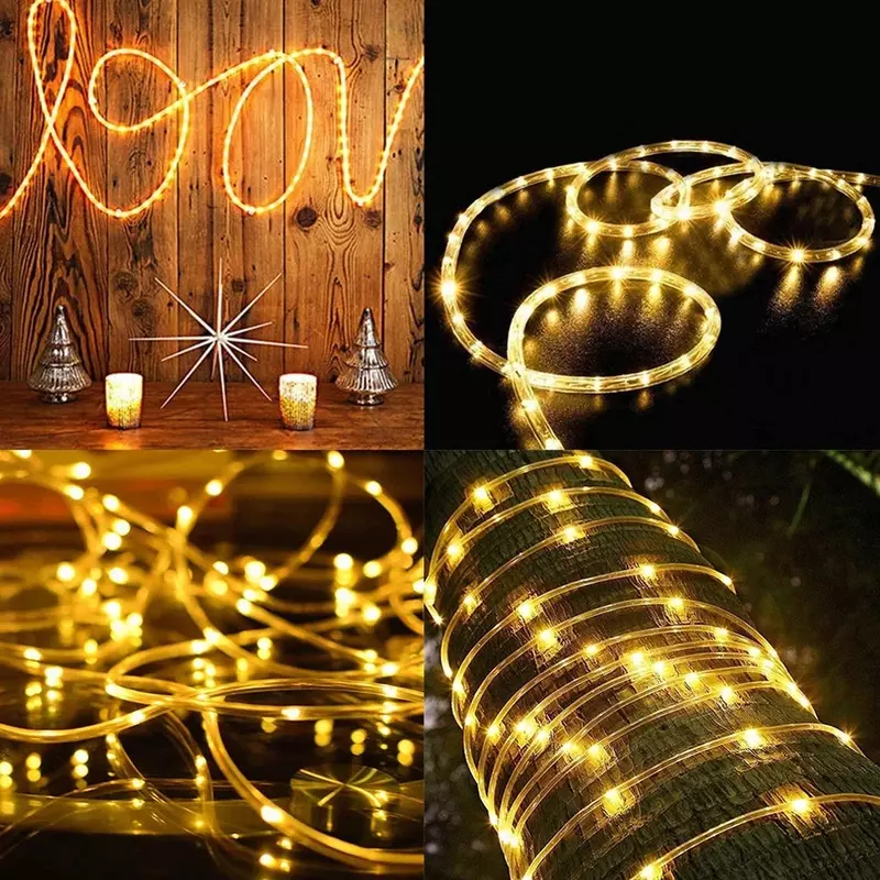 LED Solar Powered Rope Tube String Lights, impermeável Fairy Lâmpadas, Jardim Garland, Natal, Quintal Decoração, ao ar livre, 22m