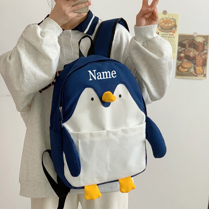 Personalized Cute Student Bag Cartoon Little Penguin Backpack For Girls Customized Name Student Book Bag For Boys