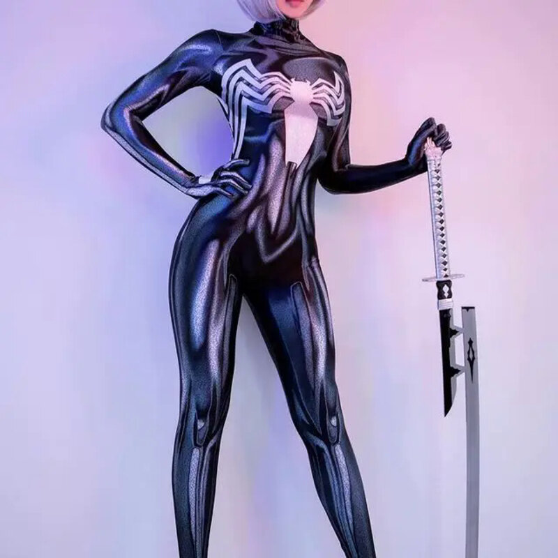 Adult Kids Black Venom Spidercosplay Costume Party Female Girls Woman Superhero Jumpsuit Halloween Zentai Bodysuit
