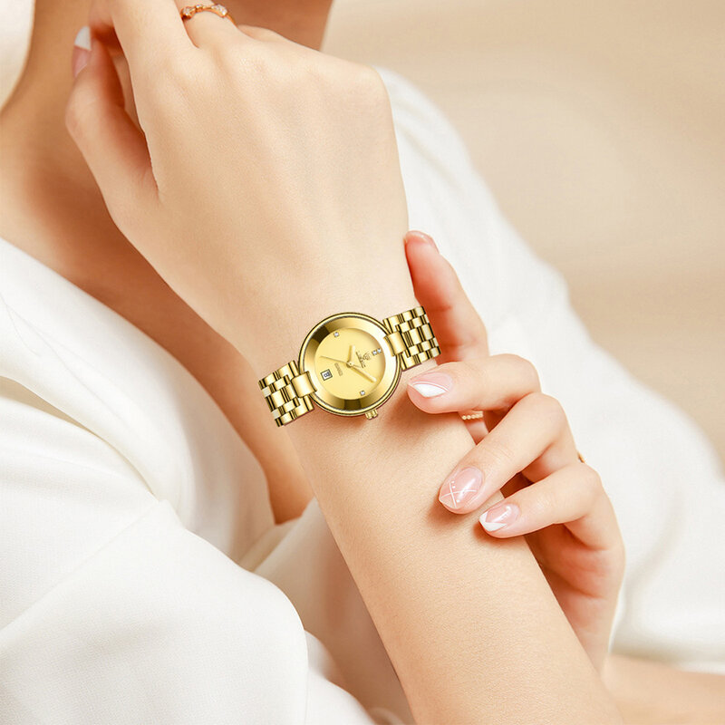 Часы наручные женские кварцевые, модные роскошные, с браслетом из нержавеющей стали, с датой, водонепроницаемые