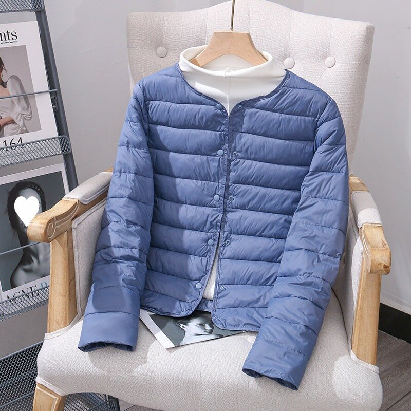 여성용 초경량 패커블 라이너 퍼퍼 재킷, 한국 슬림 패션, O넥 가변 V넥 다운 코트, 2023 신상