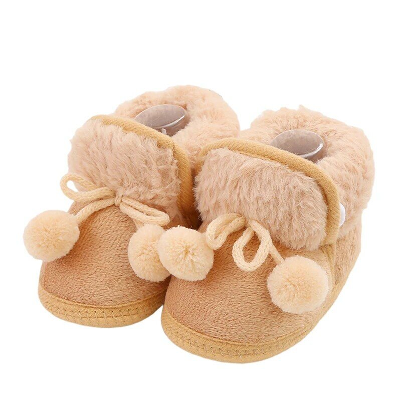 Botas de nieve para bebé, zapatos de felpa decorados, cálidos, primeros pasos, Invierno