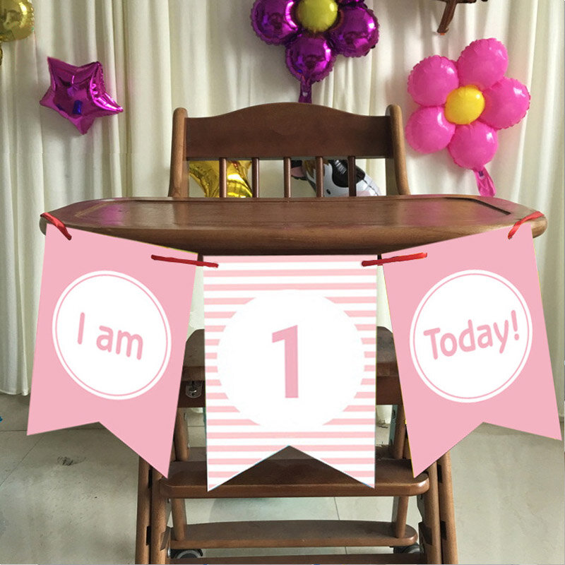 3 buah/set spanduk karangan bunga bayi 1 kursi ulang tahun bendera karangan bunga spanduk bendera untuk ulang tahun pertama pesta ulang tahun pertama Baby Shower