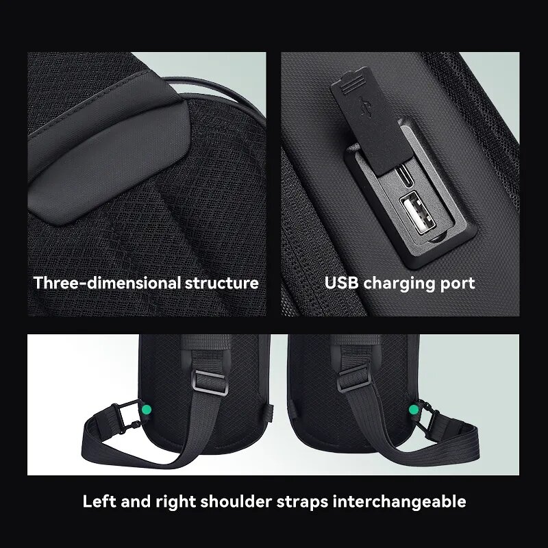 Mark Ryden Multifunction USB Crossbody Bag Shoulder Bag Man EVA Waterproof Travel Sling Messenger Pack