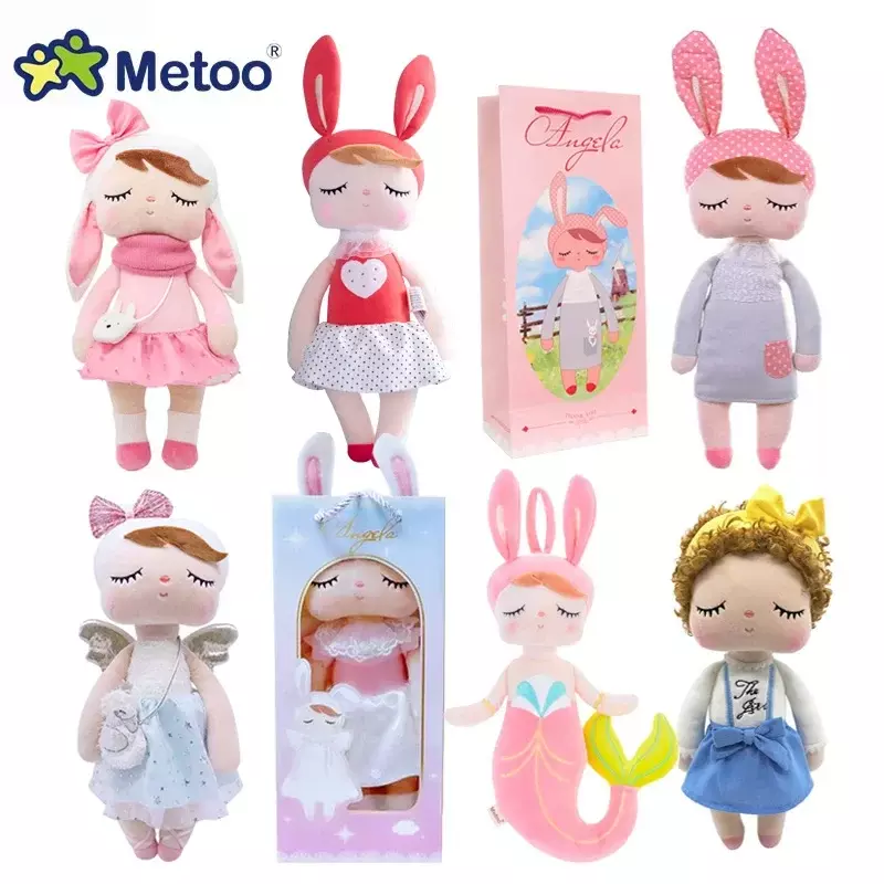 Metoo Angela boneka kelinci dengan tas kertas kotak boneka hewan mewah mainan boneka tidur anak menenangkan bayi hadiah liburan ulang tahun