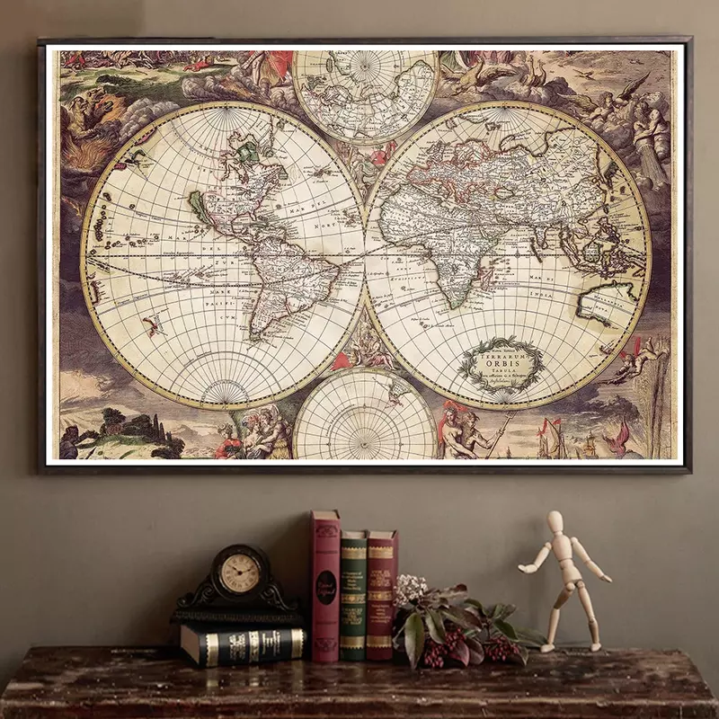 225*150cm Vintage mapa świata średniowieczna ściana plakat artystyczny włókniny płótnie malarstwo Home Decor dzieci szkolne