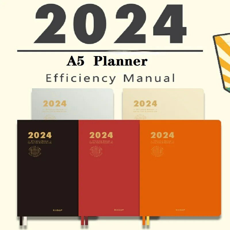 Kinbor-Agenda Diário Planner, Time Record Notebook, Account Record Book, Work Notes, Aprendizagem, Ano Novo Presente, A5, 2024