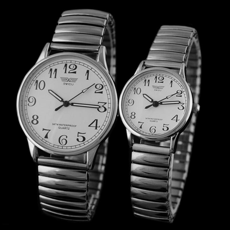 Relojes de pareja para hombre y mujer, pulsera analógica de cuarzo de aleación elástica, reloj de pulsera de lujo a la moda, regalo de cumpleaños