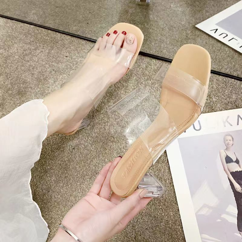 Letnie kobiety pompy sandały pcv galaretki kapcie szpilki z otwartym czubkiem kobiety przezroczyste klapki pleksi obcas transparentne sandały
