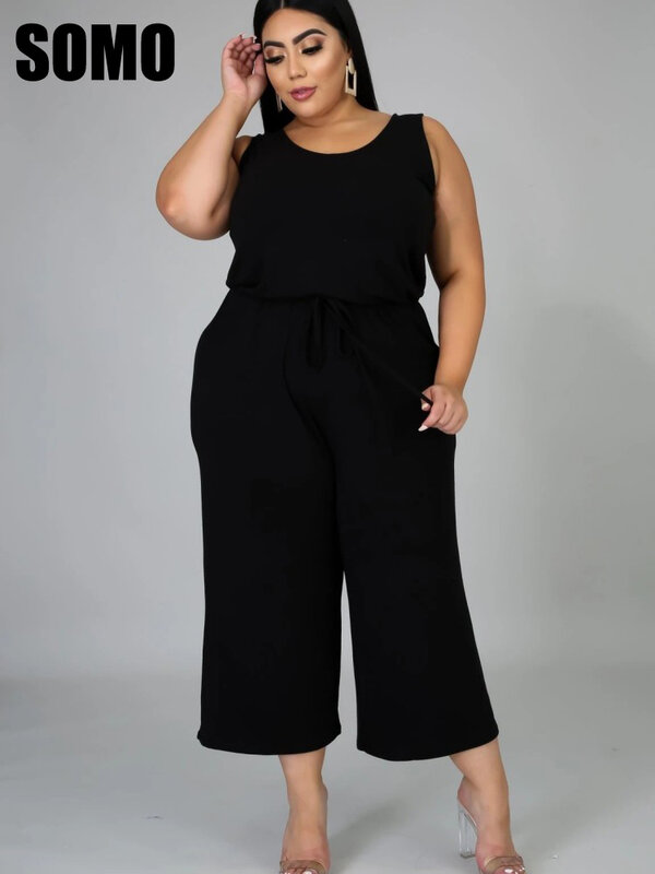 Somo Plus Size Overalls für Frauen Sommer Overall Outfits einfarbig lässig weites Bein Hosenträger Hosen Großhandel Drops hipping