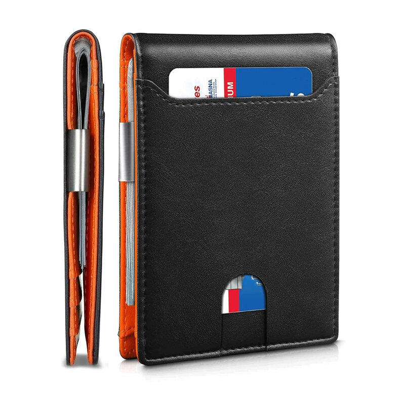 Мужской кошелек большого размера с 6 отделениями для карт, RFID Блокировка, Тонкий минималистичный двойной бумажник с передним карманом для мужчин с окошком для удостоверения личности
