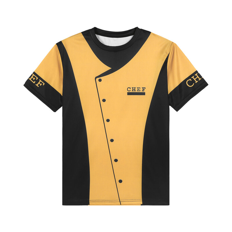 T-shirt de chef à manches courtes pour hommes, uniforme de travail, chemise de nuit créative imprimée, costume de cuisine, t-shirt de restaurant