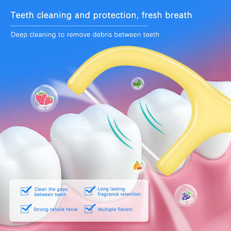 30Pcs/Bag Colorful Fruit Flavor Bagged Dental Floss Pick Teeth Cleaner High Tensile Force Teeth Stick Oral Hygiene Care Tool