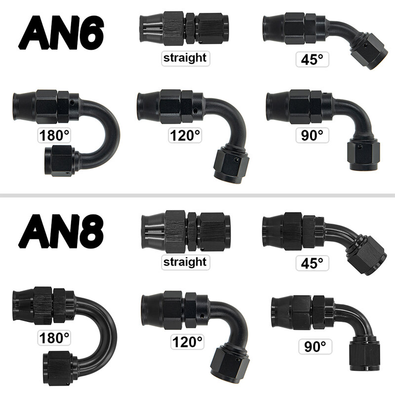 AN6 AN8 AN10 Rechte 45 90 120 180 Graden Herbruikbare Hose End Fitting Adapter Voor Swivel Ptfe Olie Brandstof Lijn hose End Fitting