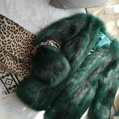 女性のための合成皮革の冬の毛皮のコート,フィットカット,グリーン,秋冬