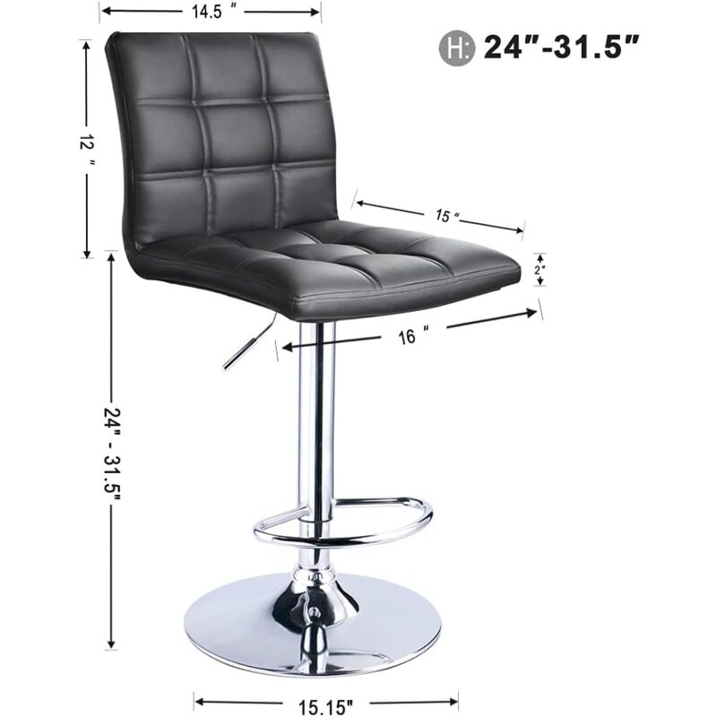 Krzesło barowe zestaw 2, regulowanych stołków barowych z kwadratowej skóry PU z tyłem, stołki barowe dla blat kuchenny, krzesło barowe