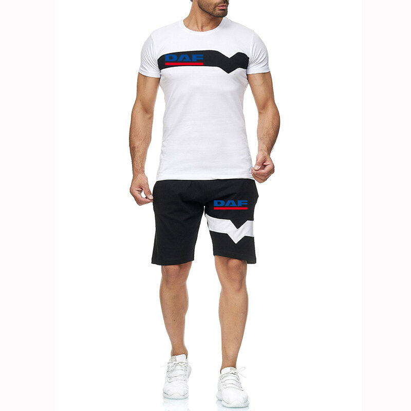 Neue daf Trucks Unternehmen Trucker Logo gespleißt Männer Sommer hochwertige Kurzarm Print Baumwolle T-Shirt Shorts Mann Sportswear Anzug