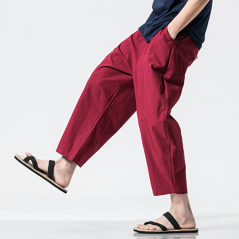 Casual Men's Harem Pants Baggy Trousers Cotton Jogging Pants Man Harajuku Ankle-length Pants Streetwear Plus Size Summer M-5xl