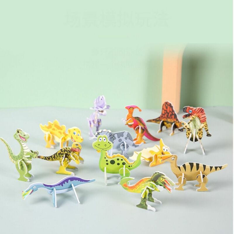Hard Paper 3D Dinosaur Jigsaw Puzzle, educação infantil pequena, estilo aleatório, brinquedos para crianças, presente de aniversário, fofo, 10pcs