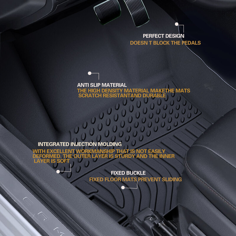 Car Floor Mats Heavy Duty TPE All Weather for 2014-2019 Toyota Corolla Odorless Anti-Slip 1st & 2nd Row Black