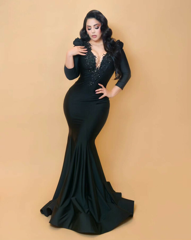 2024 Black Mermaid Prom Dresses Lace Beaded Evening Formal Party secondo ricevimento compleanno abiti da fidanzamento Dress ZJ39