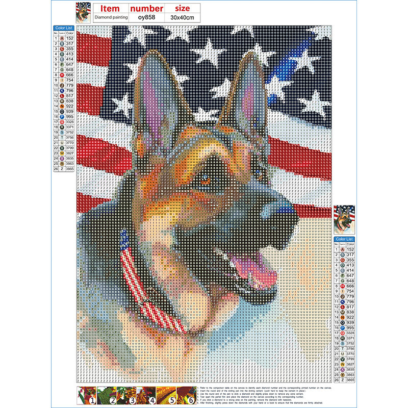 Flag Dog Creative Pattern DIY Diamond Painting Set, Full of round Diamonds, Inlaid Art and Craft, Home Wall Decoration