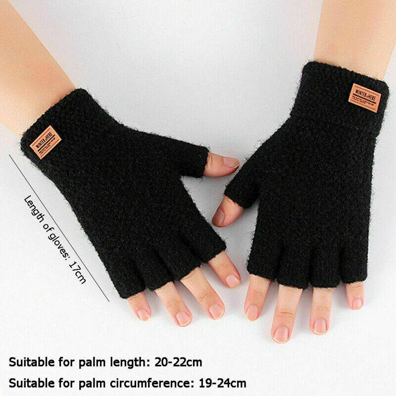 Winter Gloves For Men Half Finger Writting Office Cycling Knitted Gloves Students Alpaca Wool Warm Thick Elastic Driving Gloves