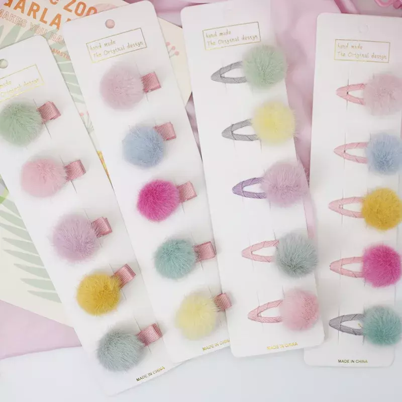 5 pçs bonito do bebê hairpins doces cor pompons mini barrettes para meninas pequenas crianças headwear accessoires
