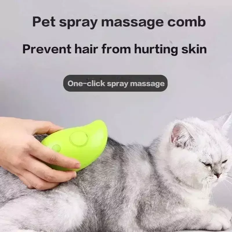 Spray elétrico escova para Pet Grooming, cão e gato escova de cabelo, pente para massagem, remove emaranhados e cabelo solto, cabelo fumegante suprimentos, 3 em 1
