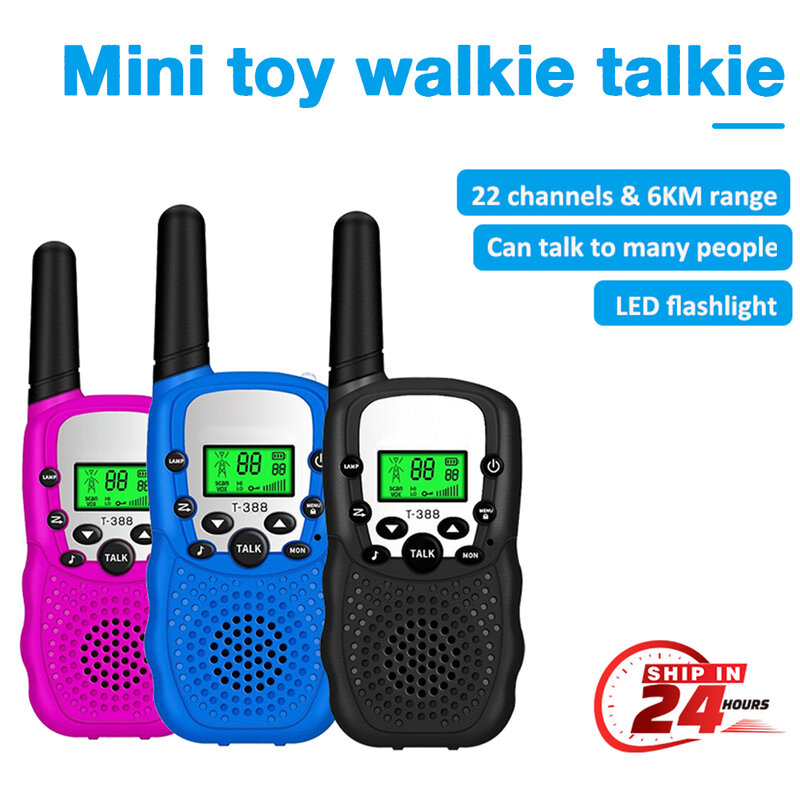 Mini Walkie Talkie com lâmpada LED para crianças, transceptor portátil celular, telefone de destaque, rádio interfone, presentes para crianças, 2pcs
