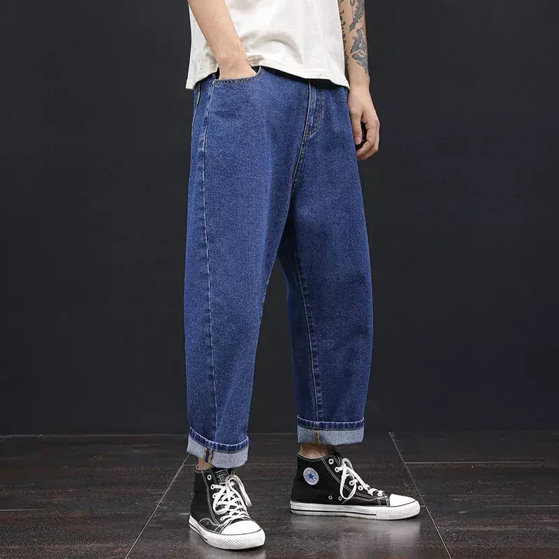Calça jeans masculina larga, plus size, azul, larga, 42 44 46 48