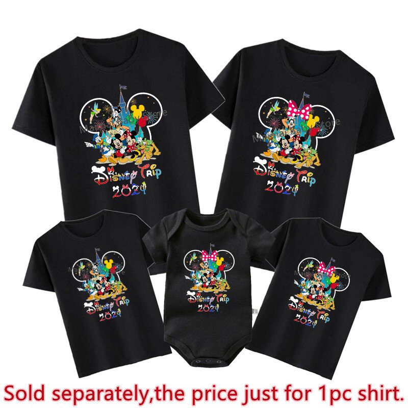 2024 Семейные одинаковые рубашки Disney Trip, смешные футболки с Микки и Минни, Детские футболки для папы и мамы, топ, наряды для отпуска в Диснейленде