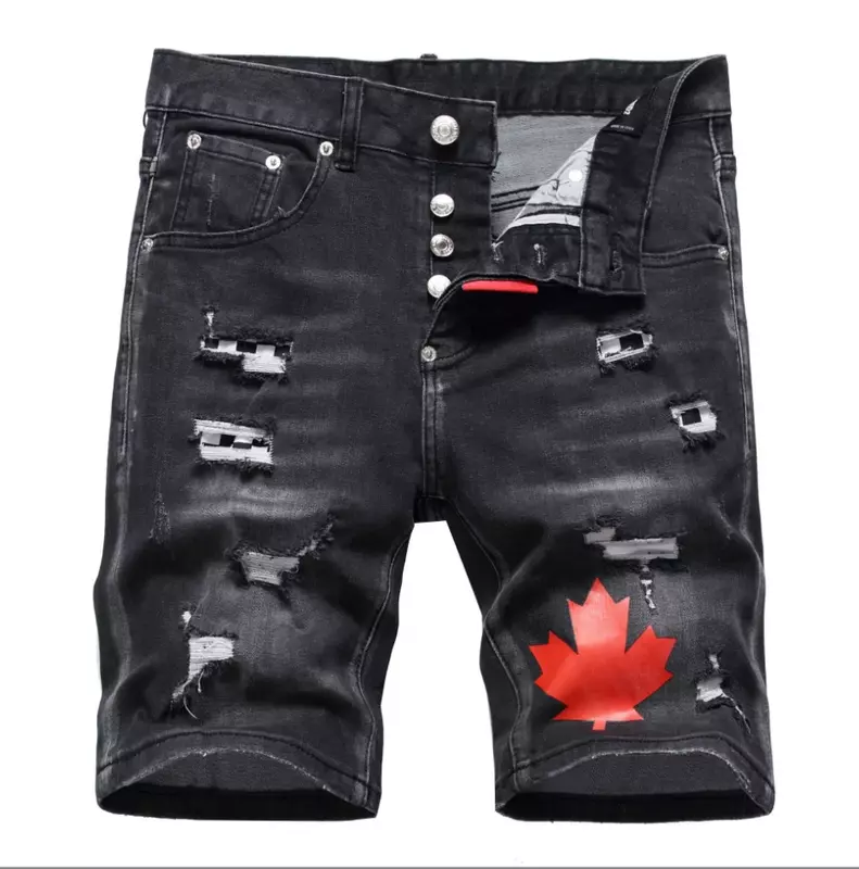 2024 мужские рваные джинсы, роскошные Брендовые мужские узкие джинсовые качественные летние классические джинсовые шорты, мужские черные джинсы, размер 58