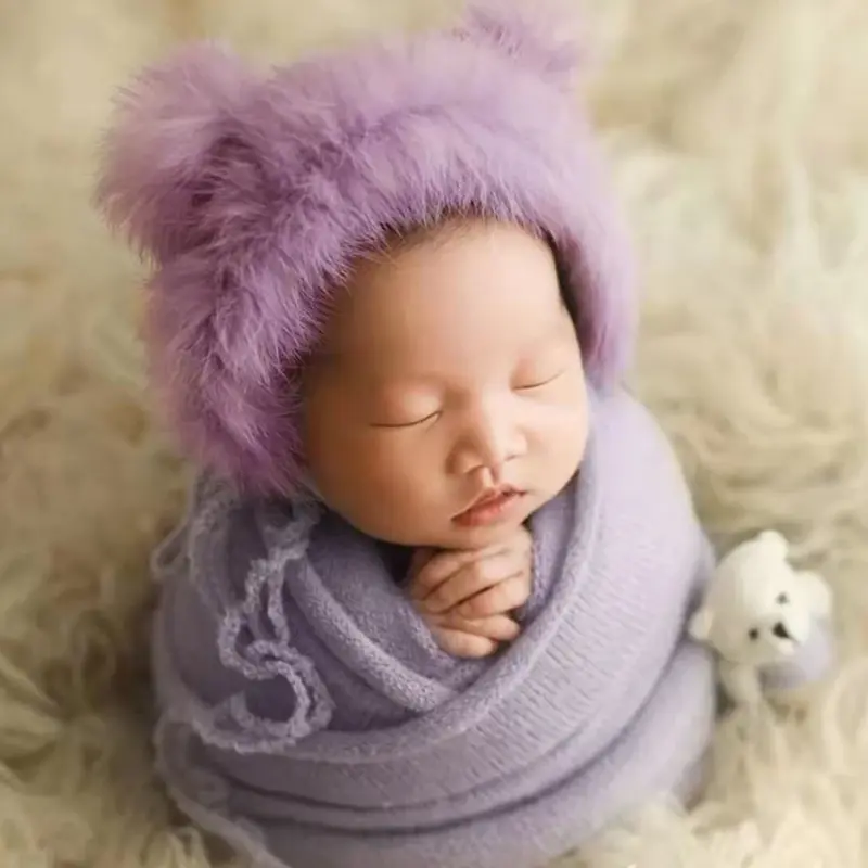Nieuwe Baby Fotografie Kleding Pasgeboren Schieten Props Baby Konijn Haar Hoed + Doek + Pop Baby Wikkelen Kleding Foto Accessoires
