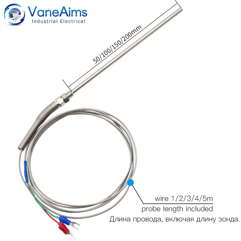 VaneAims Thermocouple M8 0.5m 1m 2m 3m Type K J PT100 50mm 100mm 150mm 200mm Compression Spring Probe Temperature Sensor 0-400℃