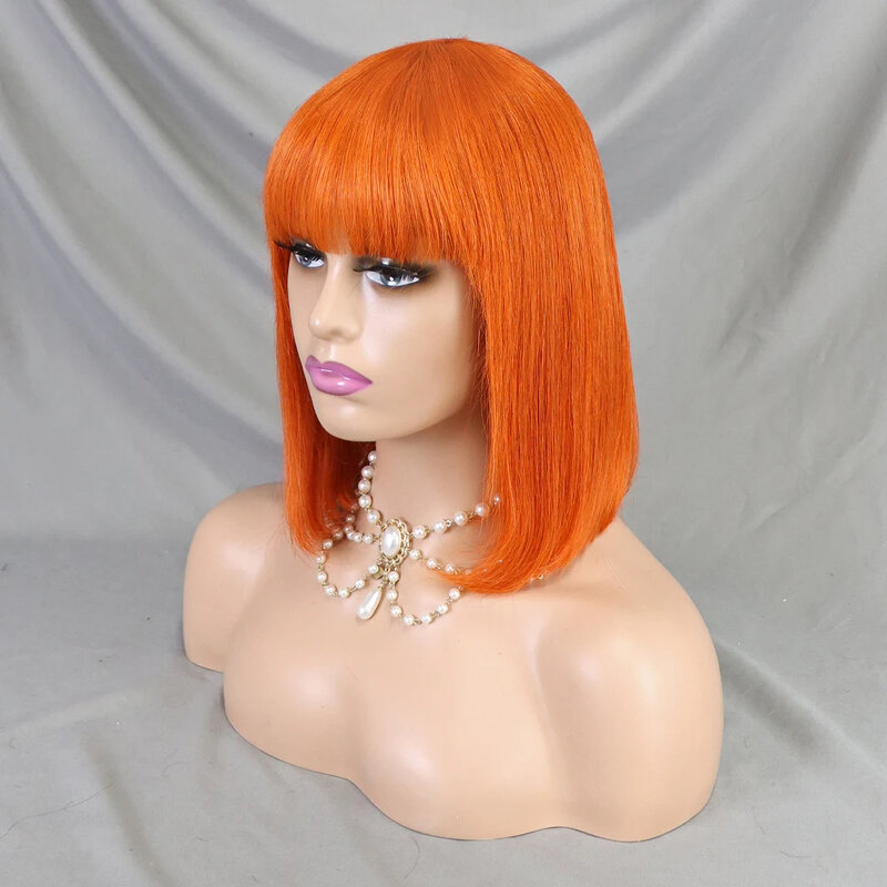Имбирный оранжевый Прямой полный парик с челкой, короткий Боб, парик из человеческих волос для женщин, предварительно выщипанные бразильские волосы Remy