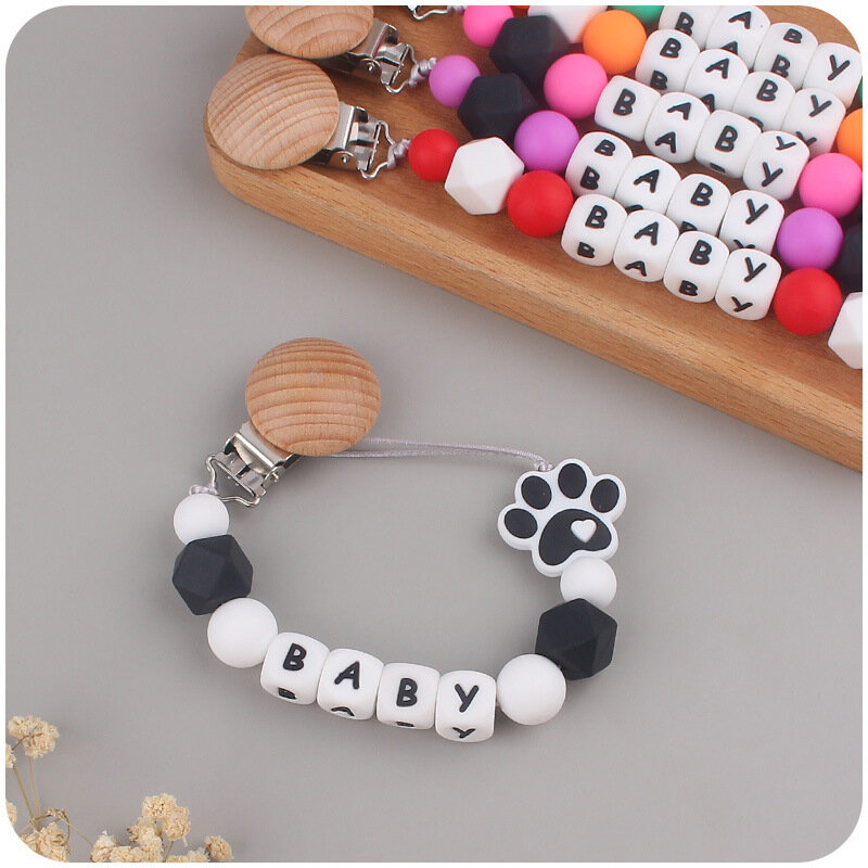 Customizable Baby Cartoon Silicone Teethers Toys Dummy Nipples Holder Pacifier Clip Chain DIY Name Bite Comfort Anti Drop Chain