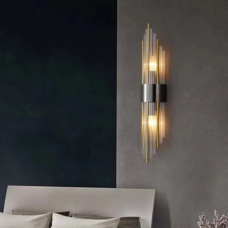 Czarna twarda lampa ścienna LED złoty salon świecące oświetlenie wewnętrzne styl skandynawski proste światło AC110-220V schodów do sypialni 2024