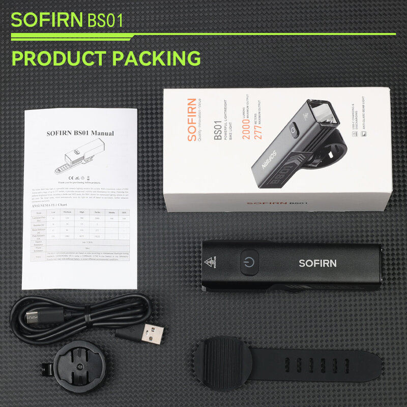 Sofirn BS01 Luz de Bicicleta Impermeável, Lanterna de Carregamento USB, Ajuste de Brilho, Luz MTB, 2000LM, 5000mAh Bateria