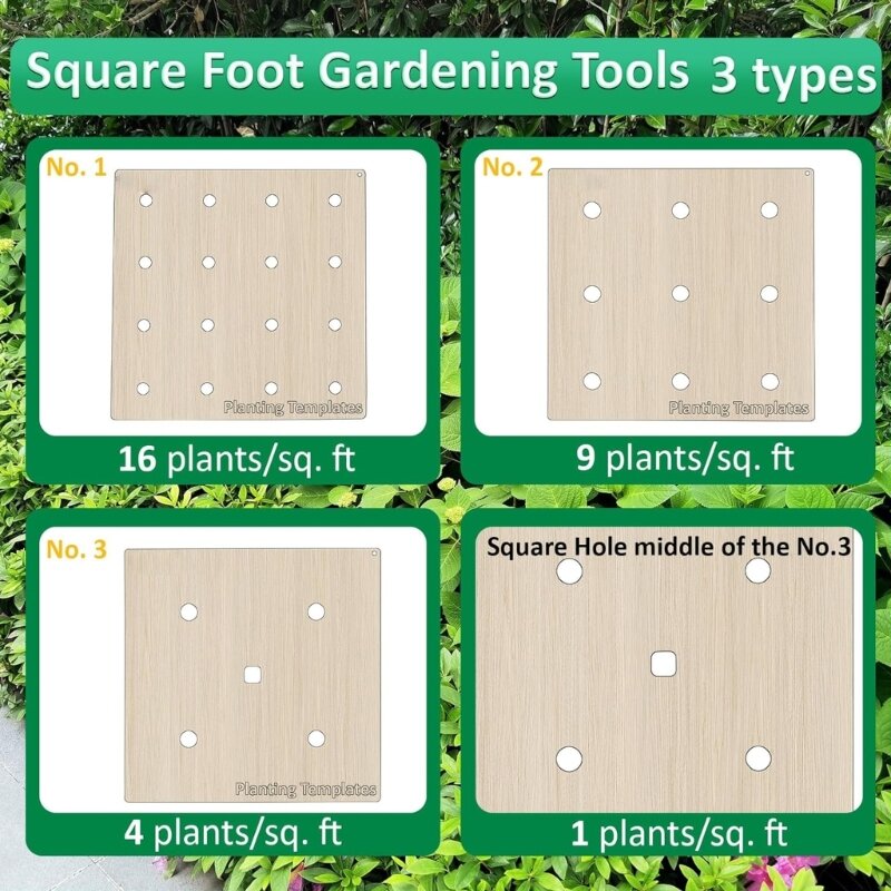 Outil jardinage, modèles plantation graines, règles semis carrées, 3 pièces