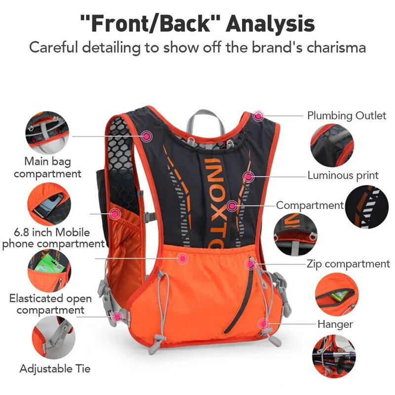 INOXTO-gilet d'hydratation sac à dos de course léger, adapté pour vélo Marathon randonnée, ultra-léger et portable 5L