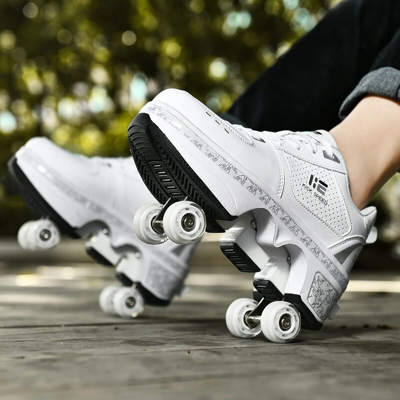 KOFUBOKE Sepatu Roller Skate Deformasi Uniseks Sneakers Roda Parkour Dewasa Anak-anak Laki-laki Perempuan Sepatu Quad Sepatu Kick Roller