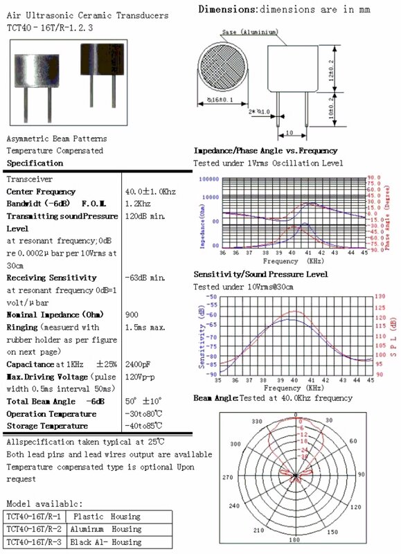 Sensores ultrasónicos impermeables integrados, sonda de piezas, transceptor integrado, RT, 1, 5, 10, TCT40-16, 16mm, 10mm, 40KHZ