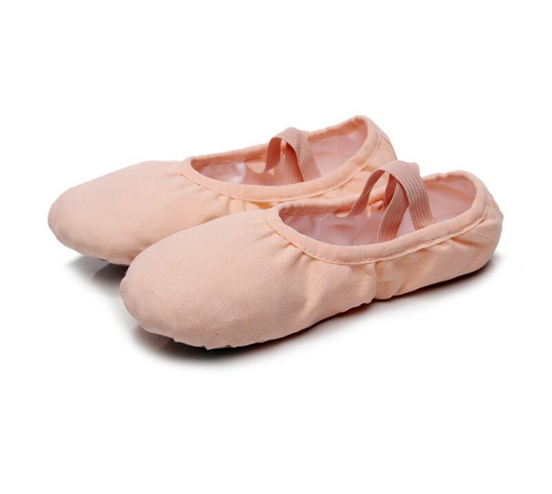 Sepatu balet untuk anak perempuan, sandal kanvas datar untuk menari balet sol lembut sepatu latihan dansa balerina warna merah muda hitam coklat