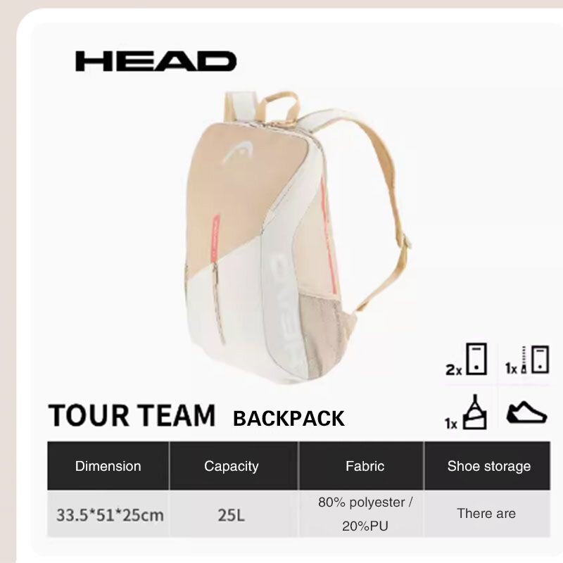 Sac à dos de raquette de sport pour hommes et femmes avec compartiment d'isolation, sac de tennis durable, série Head Tour Team, frais
